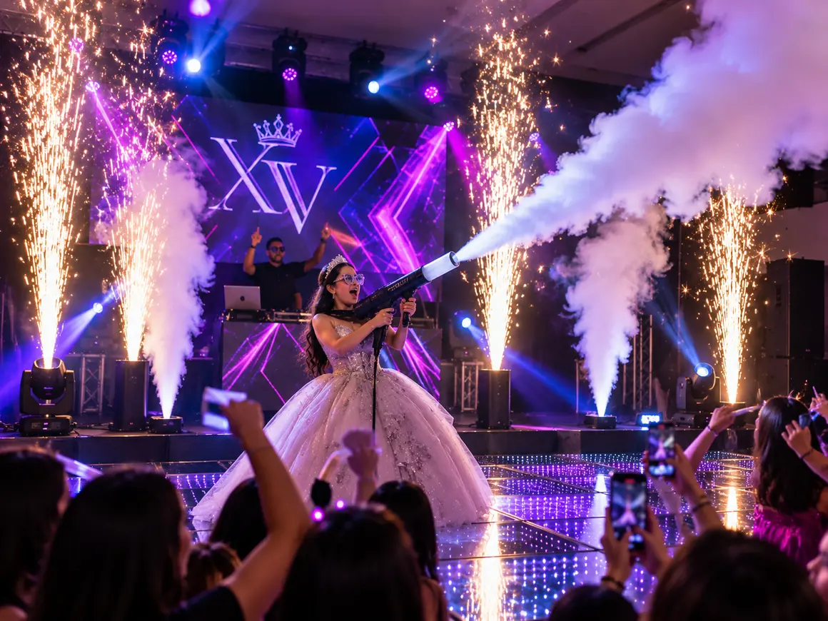 Efecto de humo suave con luces de colores en un evento