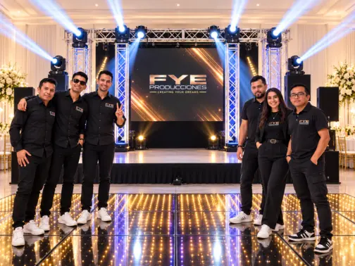 Equipo de Fiestas y Eventos Producciones decorando un salón para una celebración
