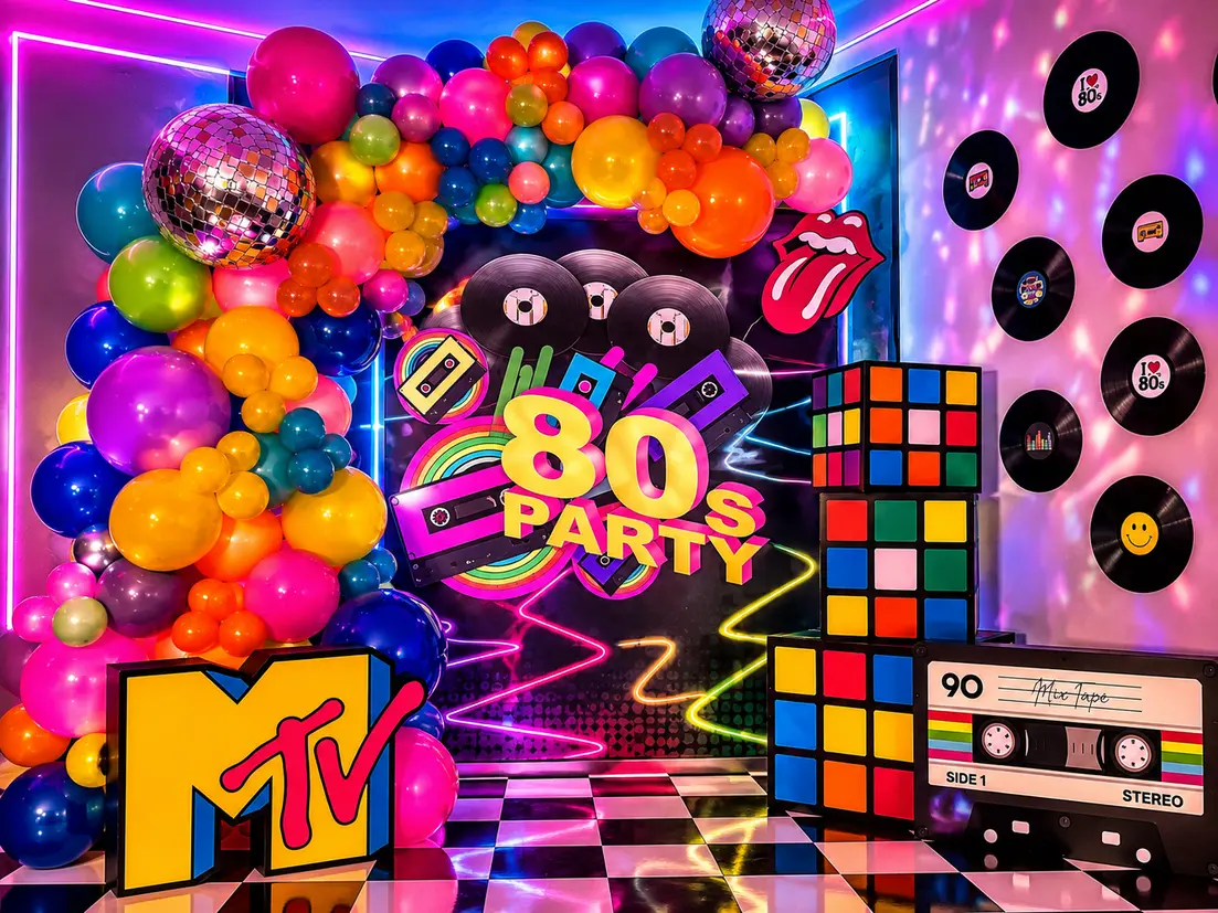 Fiesta infantil con decoración de personajes animados y globos de colores