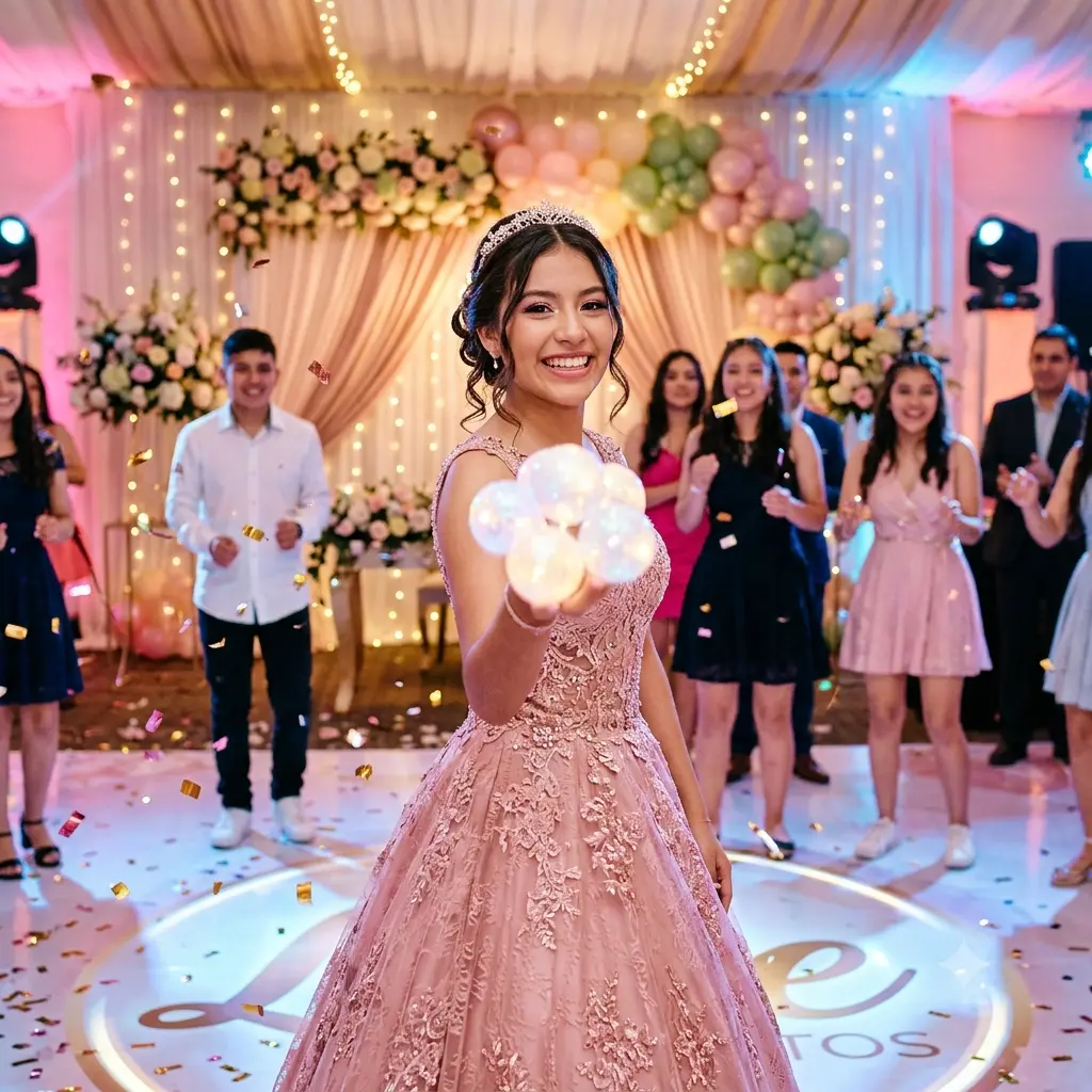 Salón de fiesta decorado para quinceañera